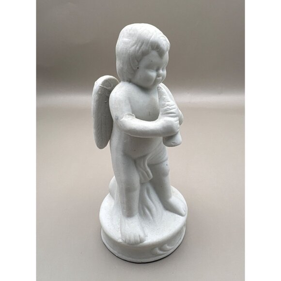 White Cherub Angel Figurine Playing Flute Ceramic Musician - Picture 2 of 8